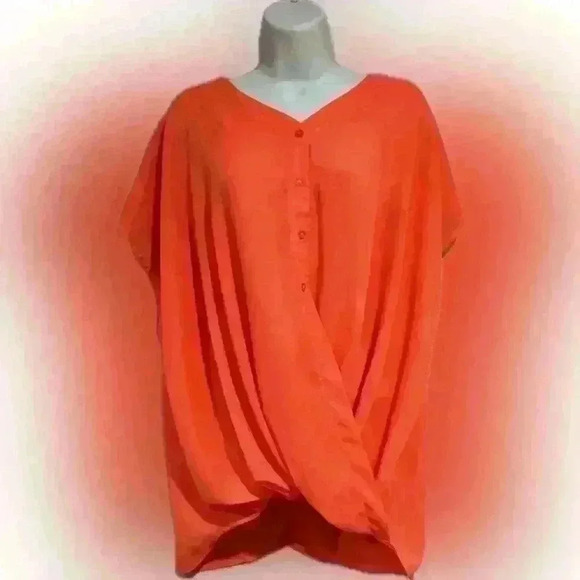 Elevated Neon Crossover Draped Top XL Oversized Button Blouse Statement Piece - Picture 1 of 4